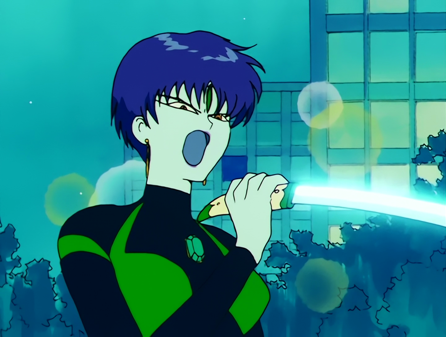 Akumuda now has a glowing short sword, the hilt of which is the horn that was previously attached to her forehead. In its place is… just a very, very vagina-shaped opening.